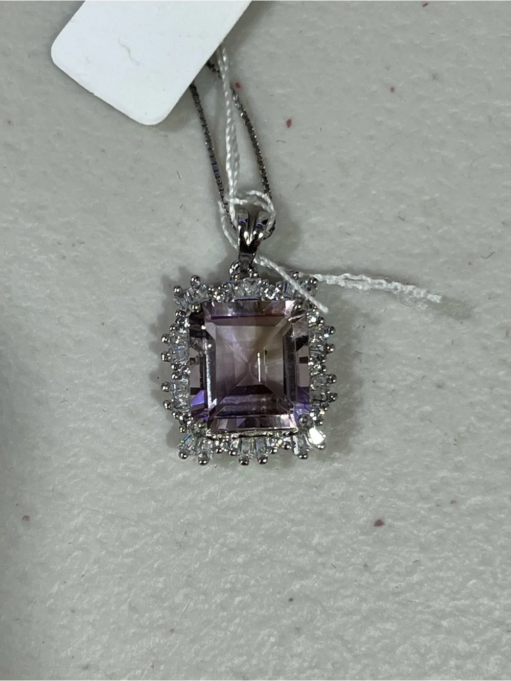 Ametrine Square Halo Pendant Necklace - Silver Tone
